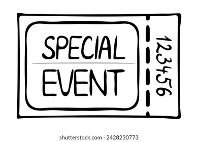 Special event. Coupon, check, reservation, guarantee, transport, travel card, plane, bus, public, buy in advance, book, ticket, free pass, black and white, personal number. Vector illustration