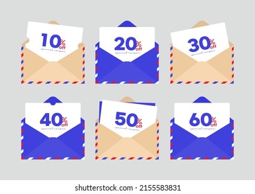 special event coupon vector,
discount card in an envelope.