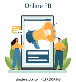 Special event online service or platform. Media performance organization as a marketing campaign for business promotion. Online PR. Flat vector illustration