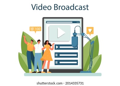 Special event online service or platform. Media performance organization as a marketing campaign for business promotion. Video broadcast. Flat vector illustration