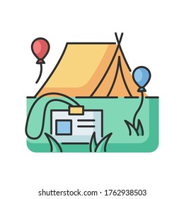 Special event RGB color icon. Corporate teambuilding. Campaign for work colleague. Recreation on weekend with business colleagues. Outdoor relaxation for team. Isolated vector illustration