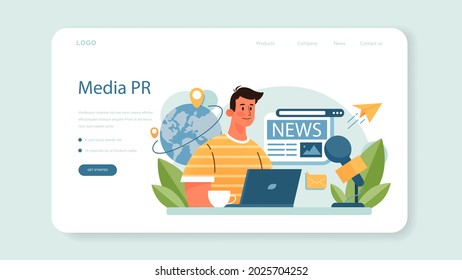 Special event web banner or landing page. Media performance organization as a marketing campaign for business promotion. Event management, communication with a customer. Flat vector illustration