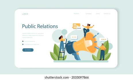 Special event web banner or landing page. Media performance organization as a marketing campaign for business promotion. Event management, communication with a customer. Flat vector illustration