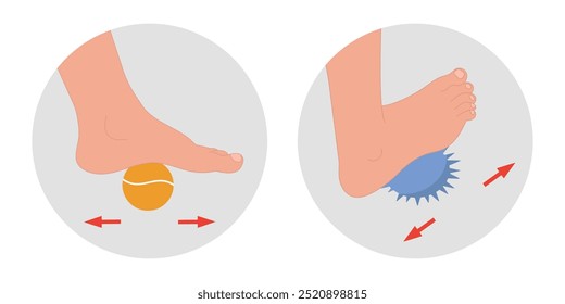 Ejercicio especial para problemas de deformación de alimentos. Pie terapéutico y de fortalecimiento con pelota de tenis y pelota de masaje de fitness 