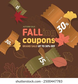 Special fall sale - falling coupon with fallen leaves 