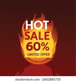 Special fiery Offer, Hot Sale banner or sticker design template, discount tag. Vector on transparent.
