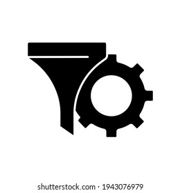Special filter with gear glyph icon. Digital Marketing. Thin line customizable illustration. Contour symbol. Vector isolated outline drawing.