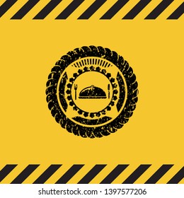 special food icon black grunge emblem, yellow warning sign. Vector Illustration. Detailed.
