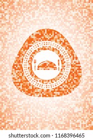 special food icon inside abstract emblem, orange mosaic background