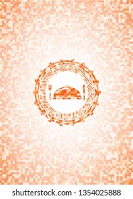 special food icon inside abstract orange mosaic emblem