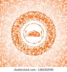 special food icon inside abstract emblem, orange mosaic background