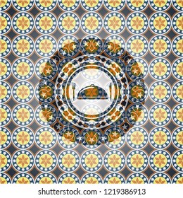 special food icon inside arabesque style badge. arabic decoration.