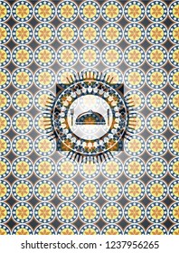 special food icon inside arabesque emblem. arabic decoration.