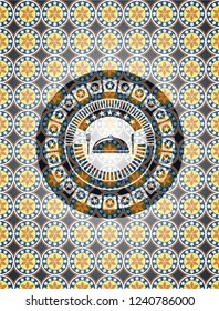 special food icon inside arabesque style emblem. arabic decoration.