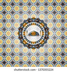 special food icon inside arabesque badge background. arabic decoration.