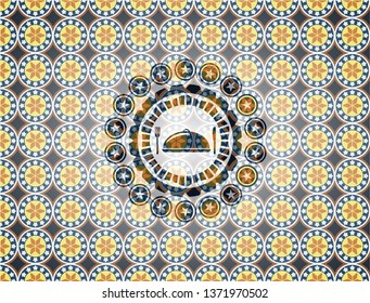 special food icon inside arabesque style badge. arabic decoration.