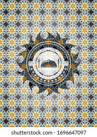 special food icon inside arabesque style emblem. arabic decoration.