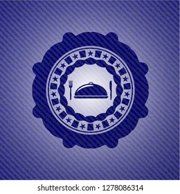 special food icon inside badge with jean texture