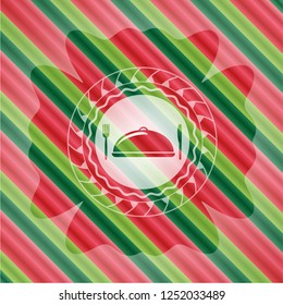 special food icon inside christmas colors style badge.