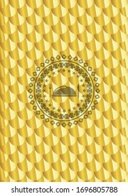 special food icon inside gold badge or emblem. Scales pattern. Vector Illustration. Detailed.
