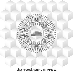 special food icon inside grey emblem. Vintage with geometric cube white background