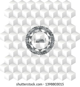 special food icon inside grey badge with geometric cube white background