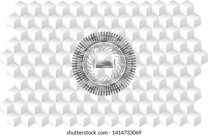 special food icon inside grey emblem. Vintage with geometric cube white background