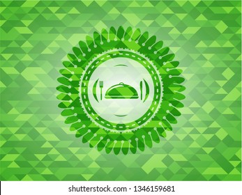 special food icon inside realistic green emblem. Mosaic background