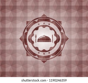 special food icon inside red emblem with geometric pattern. Seamless.