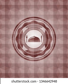 special food icon inside red seamless emblem with geometric pattern.