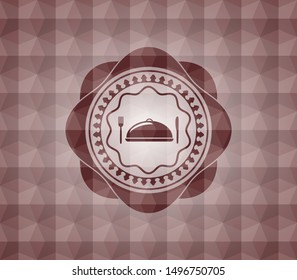 special food icon inside red badge with geometric pattern. Seamless.
