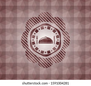 special food icon inside red seamless emblem with geometric background.