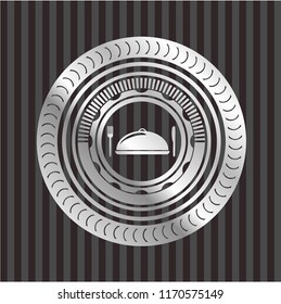 special food icon inside silver shiny emblem