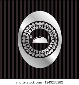 special food icon inside silver shiny badge