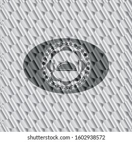 special food icon inside silver badge. Scales pattern. Vector Illustration. Detailed.