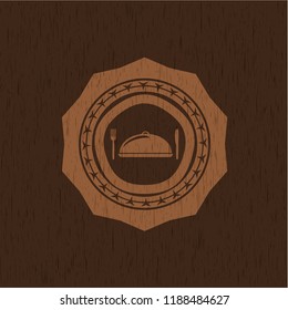 special food icon inside wooden emblem. Retro