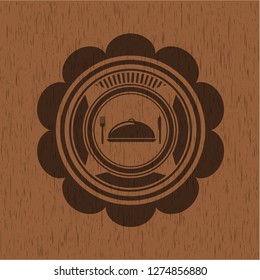 special food icon inside wooden emblem. Vintage.
