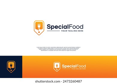Special food logo design. Fork and tag logo combination