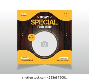 Special food menu banner social media post. Fresh pizza, burger and pasta online sale promotion flyer or poster. Food card. Food discount banner