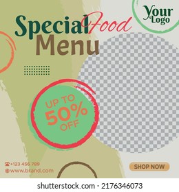 Special Food menu Social media post banner template for your business food promotion. Vector photo frame mockup illustration