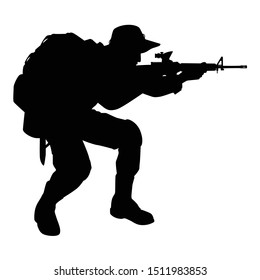 Special Force Soldier With Weapon Silhouette Vector