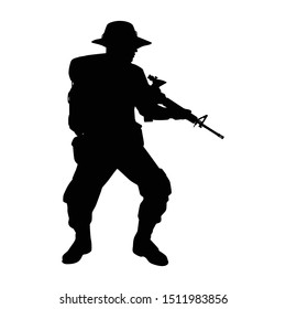 Special Force Soldier With Weapon Silhouette Vector