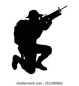 Special Force Soldier With Weapon Silhouette Vector