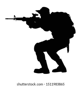 Special Force Soldier With Weapon Silhouette Vector