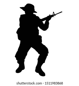 Special Force Soldier With Weapon Silhouette Vector