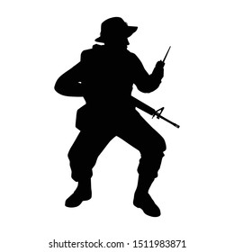 Special Force Soldier With Weapon Silhouette Vector