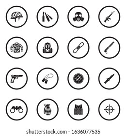 Special Forces Icons. Black Flat Design In Circle. Vector Illustration.
