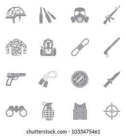 Special Forces Icons. Gray Flat Design. Vector Illustration. 