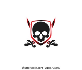 Special Forces and Killer Logo Design. Skull and 2 Crossed Swords Vector Illustration.