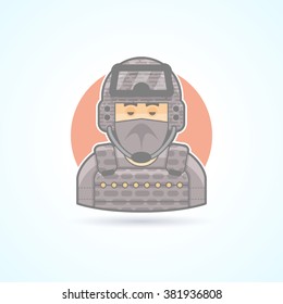 Special Forces soldier, commando. officer icon. Avatar and person illustration. Flat colored outlined style.